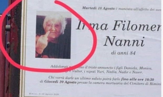 Некрологът на 84-годишна италианка Ирма Нани, починала на 18 август