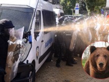 МВР пръска на протеста със спрей срещу мечки
